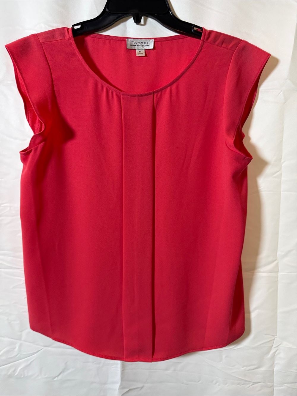 Tahari Bright Pink Pleat-Front Cap Sleeve Blouse
